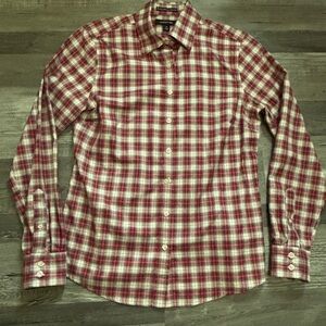 Lands End No Iron Red Plaid Shirt size 4